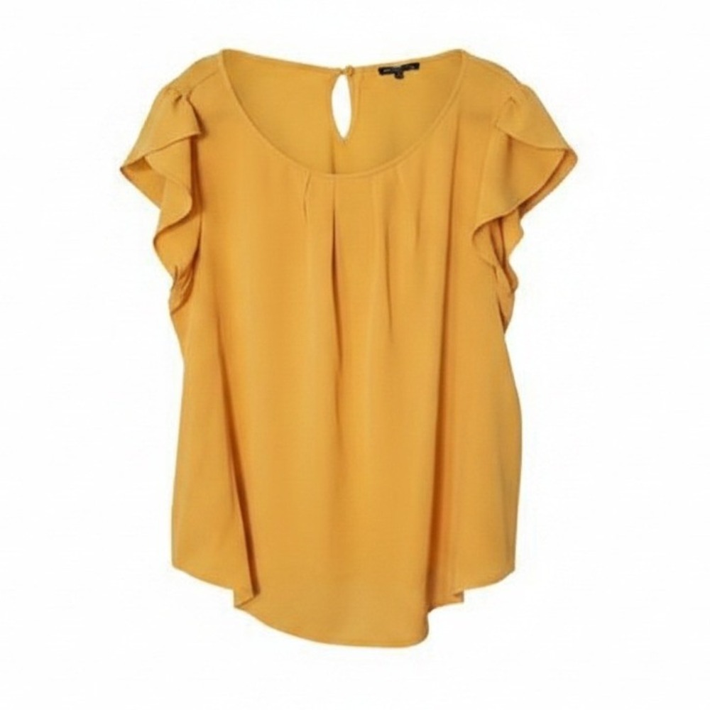 Le Rouge 2X Lightweight Textured Yellow Flutter Sleeve Top Blouse